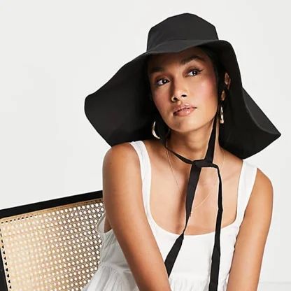 Wide Brim Tie-Up Bucket Hat - Image 4