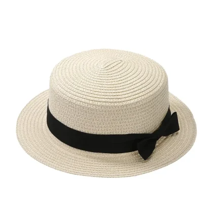 Classic Bowknot Straw Bucket Hat - Image 2