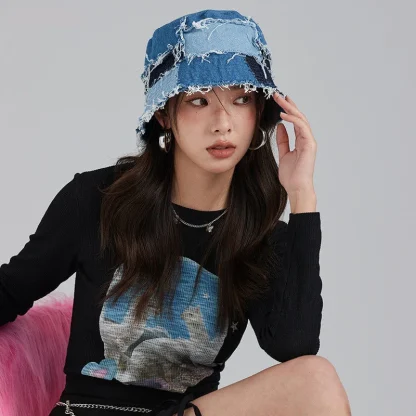 Chic Retro Denim Bucket Hat - Image 4
