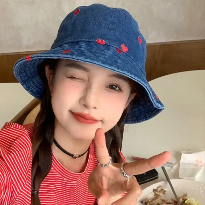 Heart Style Denim Bucket Hat