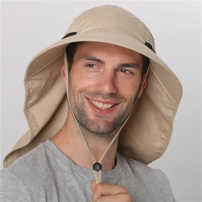 Wide Brim Bucket Hat with Neck Flap - Image 2
