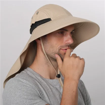 Wide Brim Bucket Hat with Neck Flap - Image 3