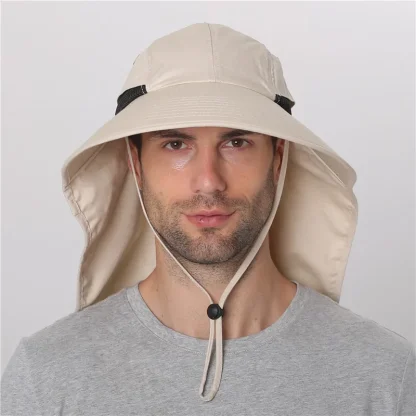 Wide Brim Bucket Hat with Neck Flap