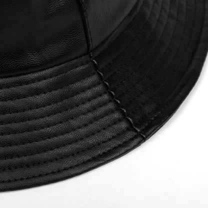 Stylish Faux Leather Bucket Hat - Image 5