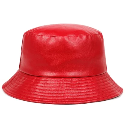 Stylish Faux Leather Bucket Hat - Image 4