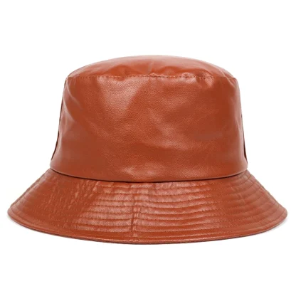 Stylish Faux Leather Bucket Hat - Image 3